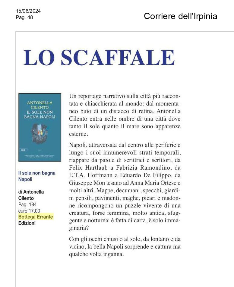 Il sole non bagna Napoli di Antonella Cilento sul Corriere dell'Irpinia